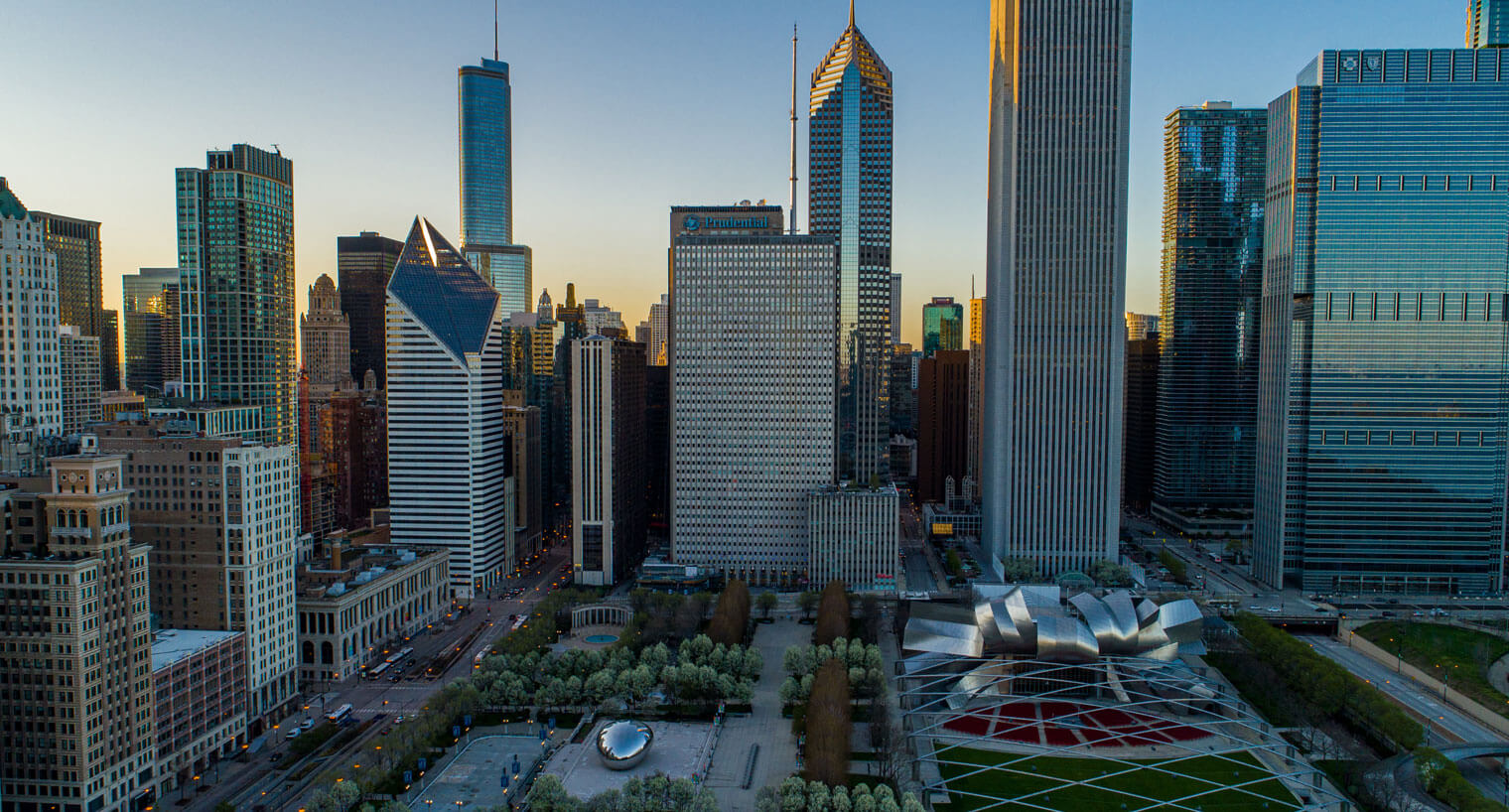 Aerial view of downtown Chicago park