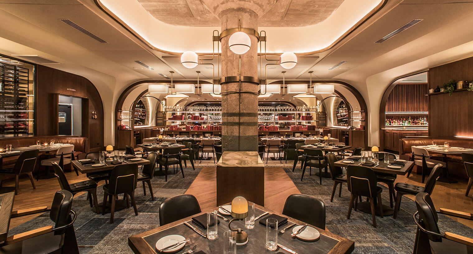 Swift and Sons restaurant dining room with decorative pillar