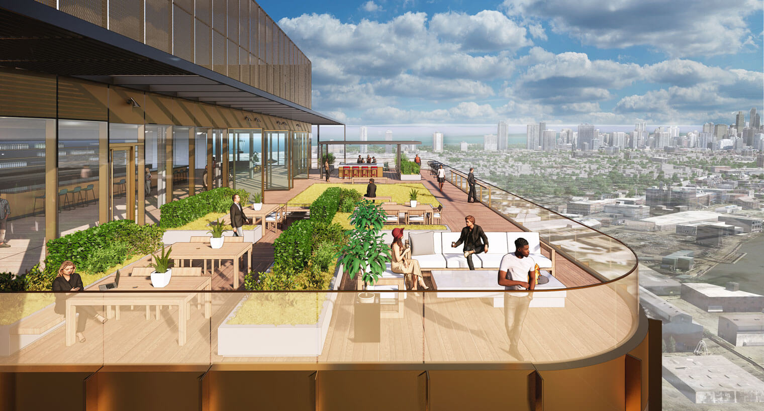 Rendering of tenants enjoying the rooftop deck of 2050 N Dominick