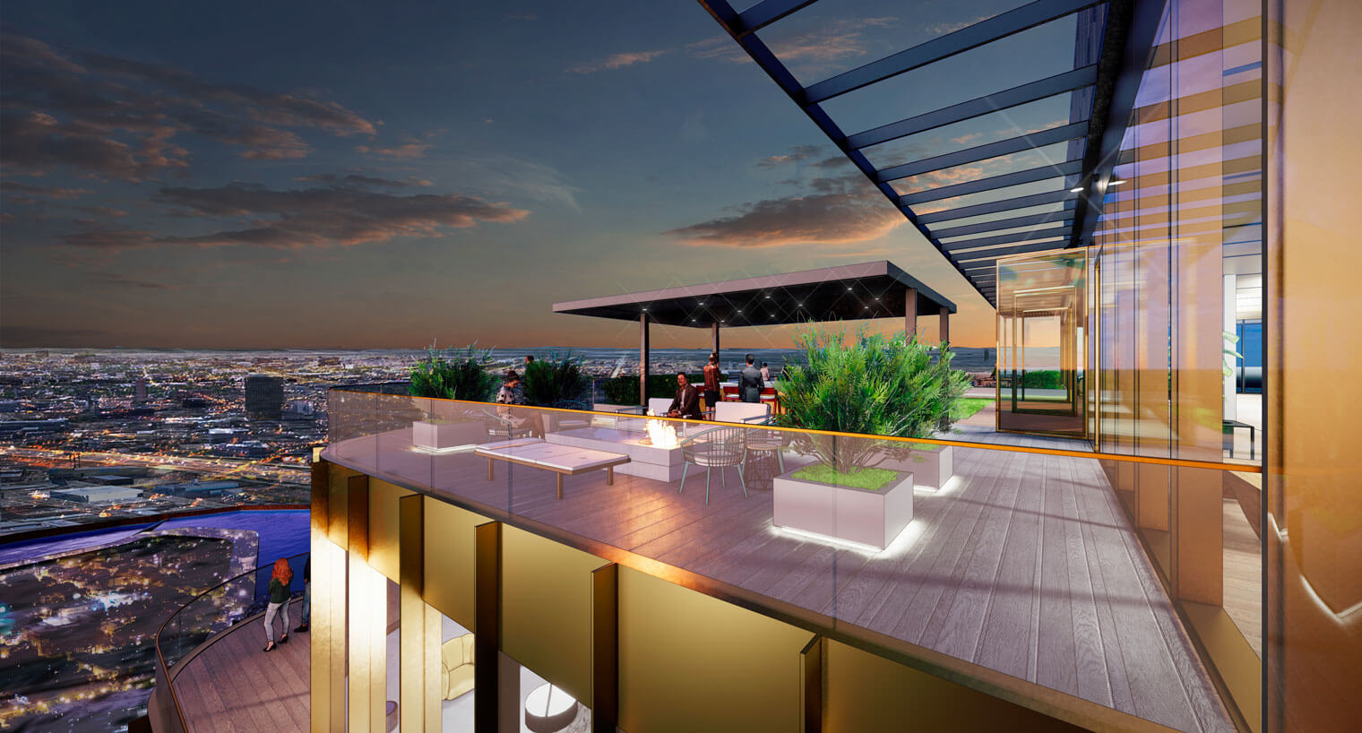 Tenants use the rooftop deck of 2050 N Dominick at night