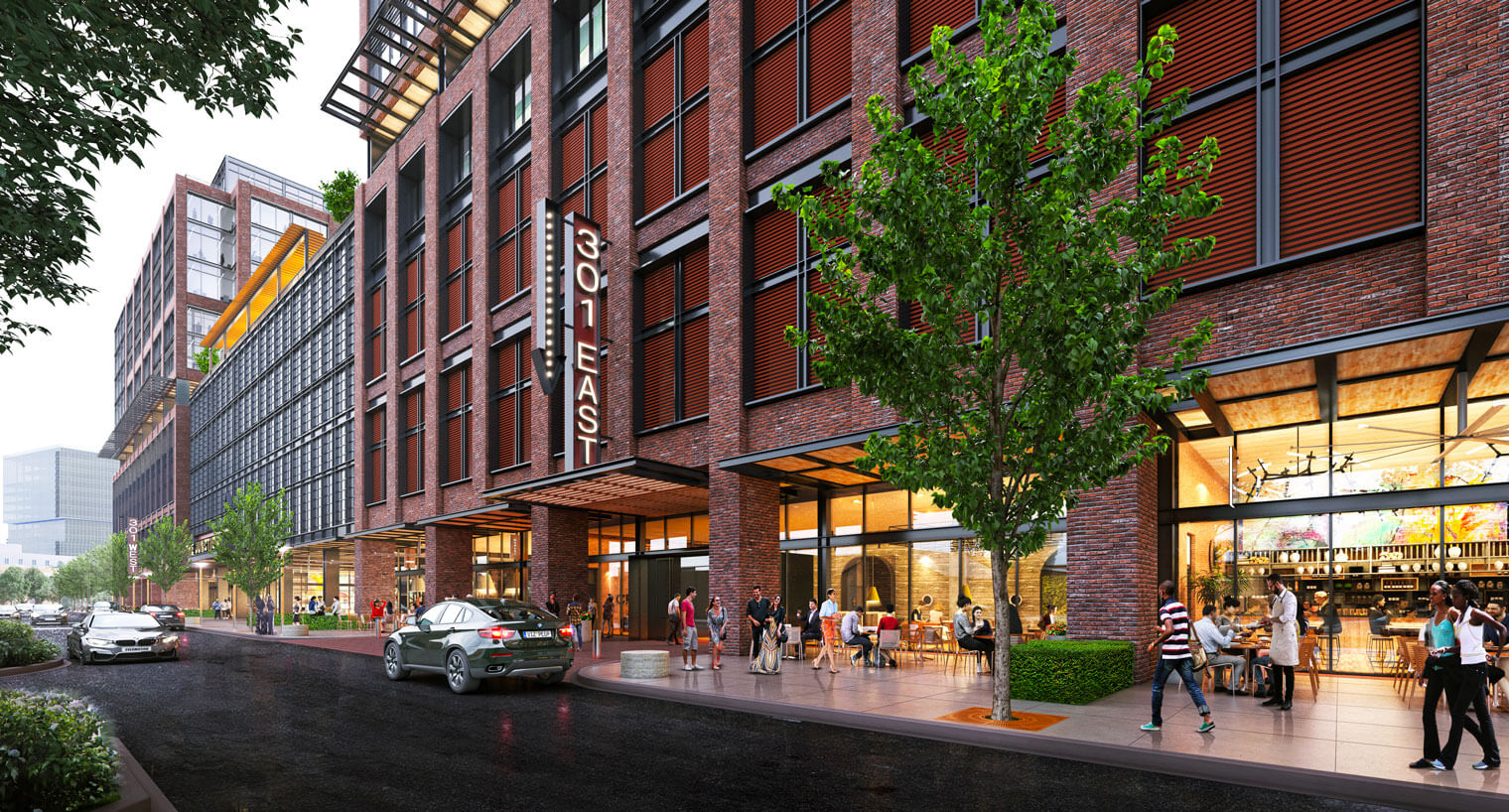 Street view of mixed use commercial building The Assembly