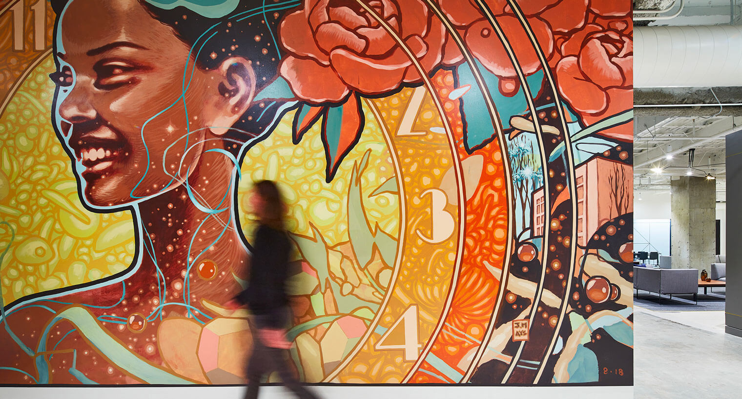 Decorative mural accent wall of African American woman
