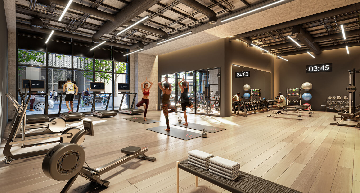 Tenants enjoy the indoor gym of 345 N Morgan